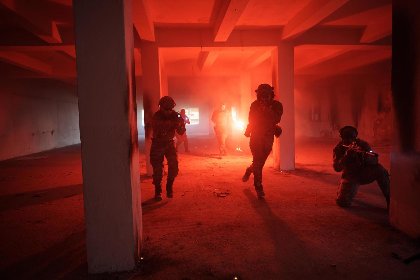 military troops in action urban environment photo