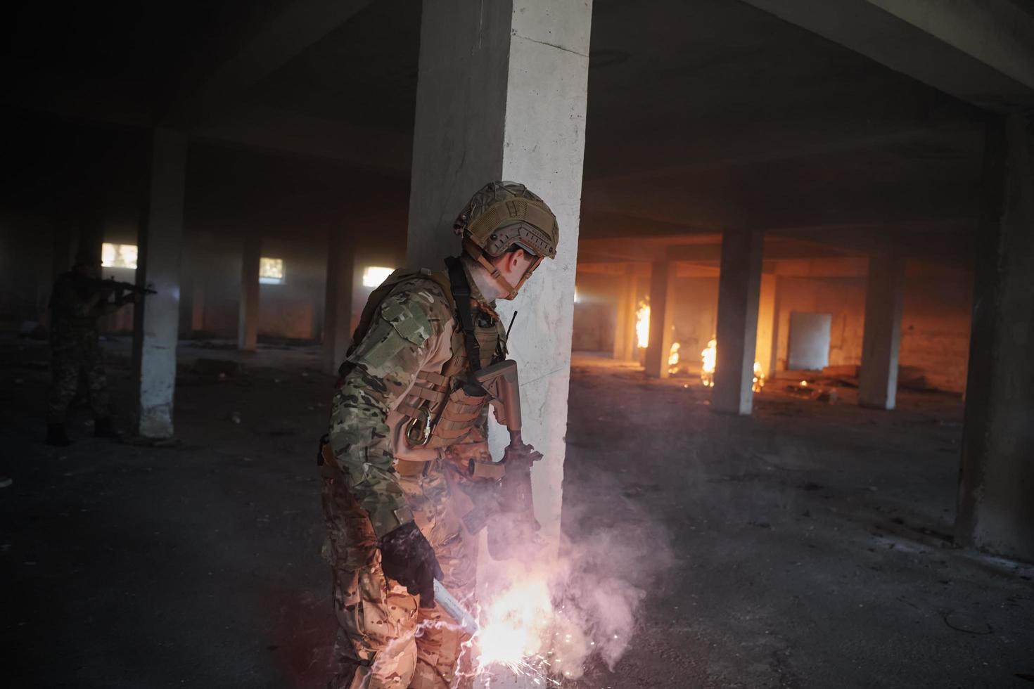 military troops in action urban environment photo