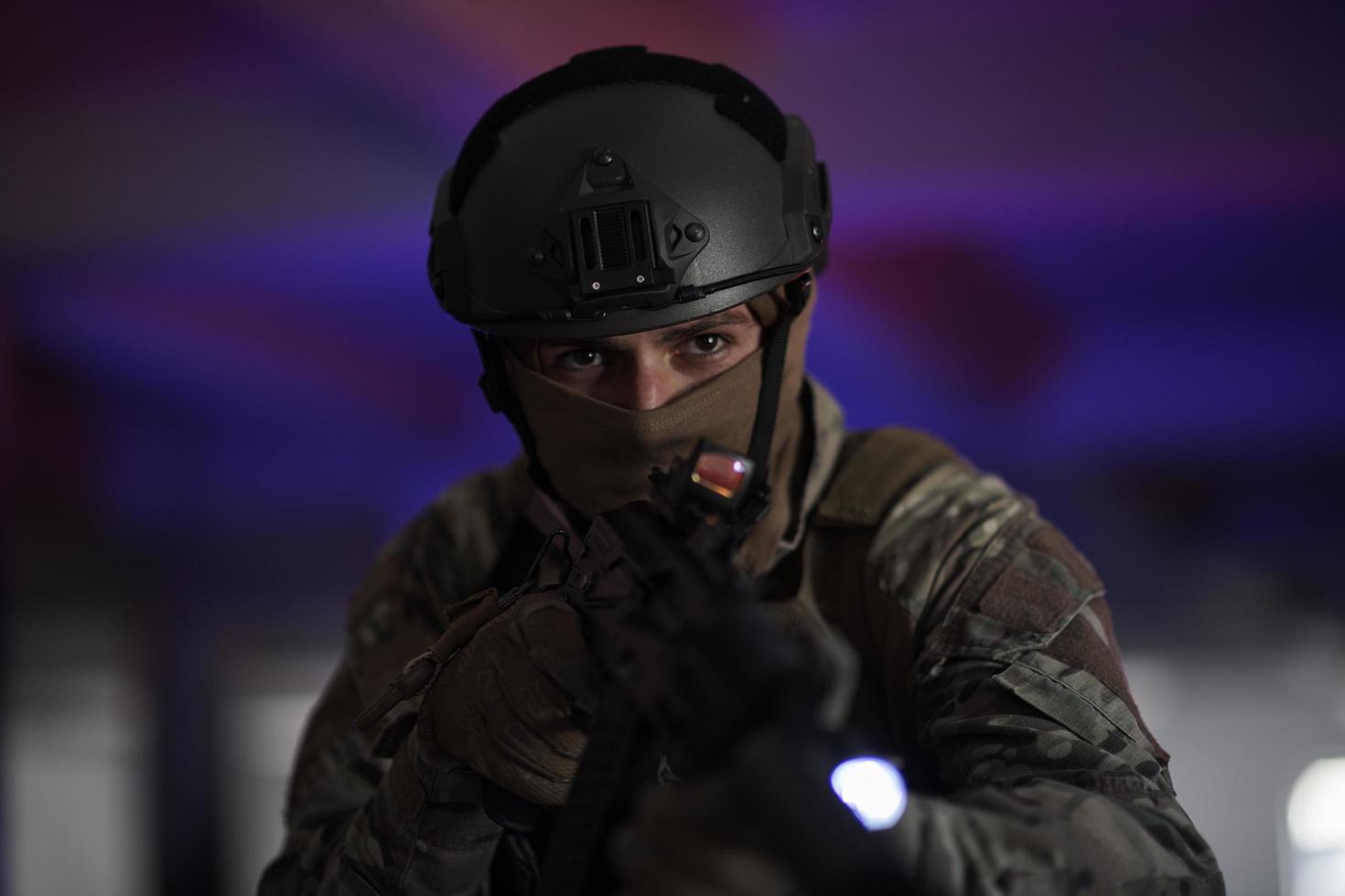 modern warfare soldier in urban environment battlefield photo