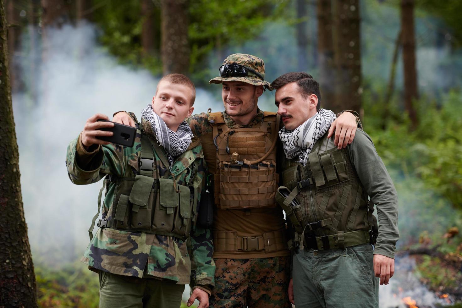 soldiers and terrorist taking selfie photo