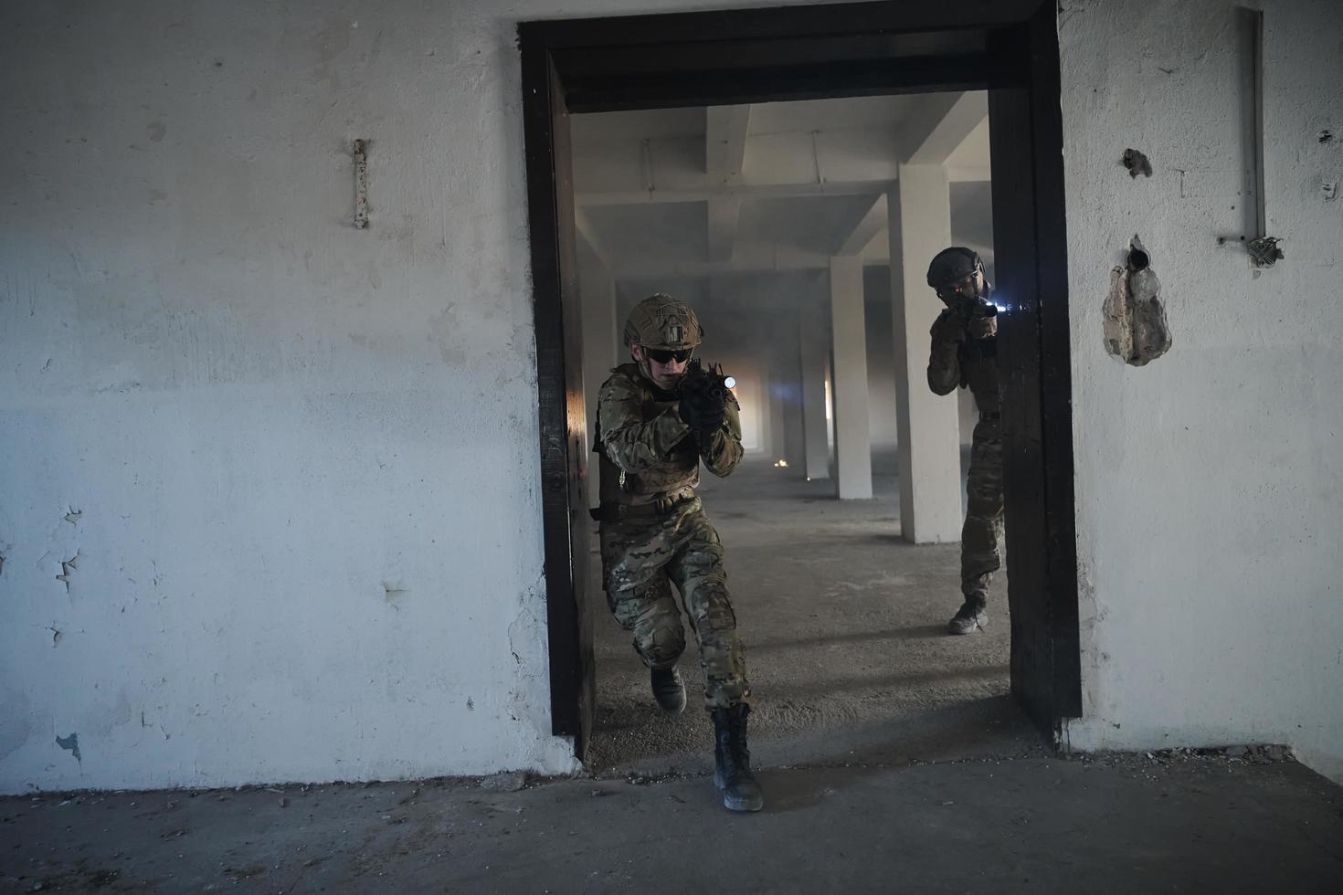 military troops in action urban environment photo