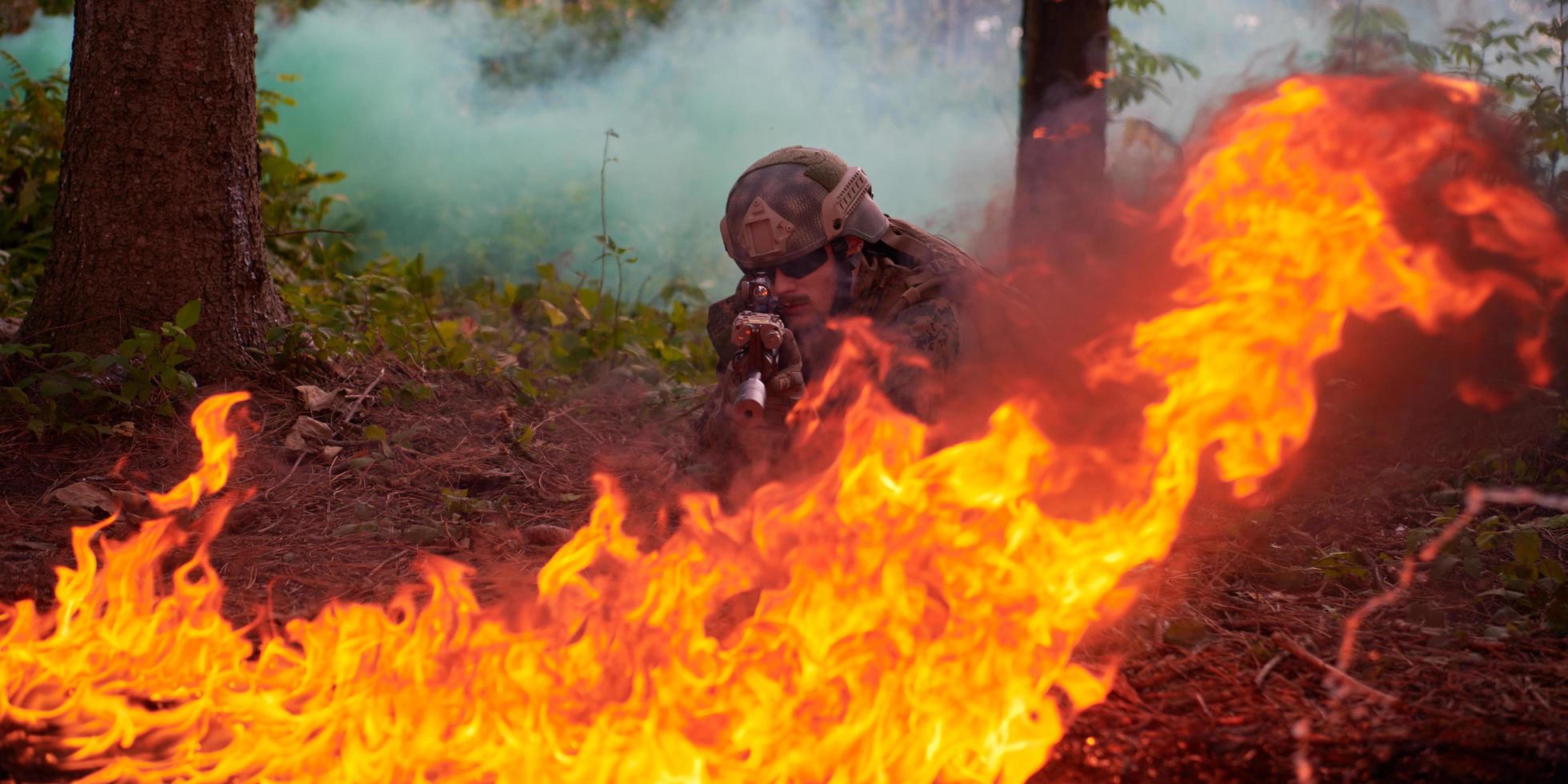 Modern warfare Soldiers  Squad  in battle photo