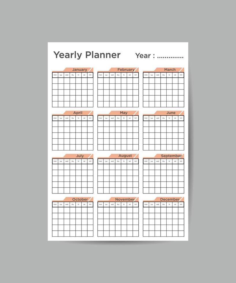 yearly planner template minimalist planners Business organizer page vector design