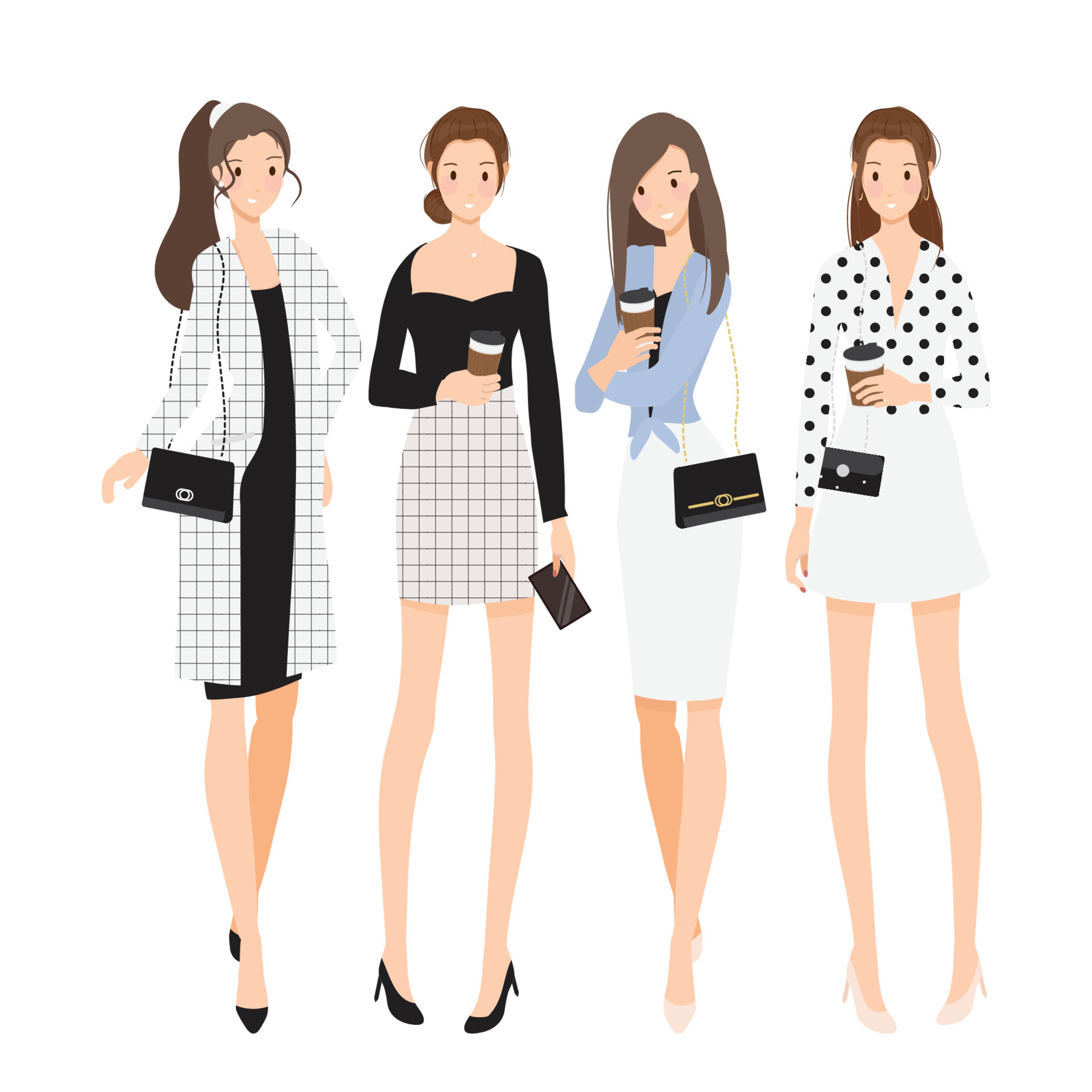 mujer de moda en traje de trabajo blanco y negro colección de dibujos  animados de estilo plano 11617238 Vector en Vecteezy