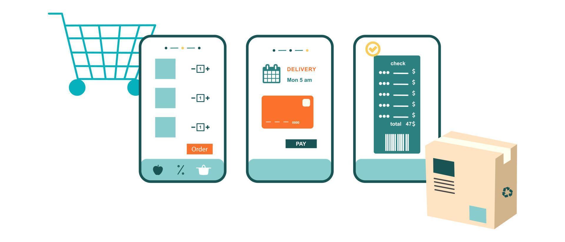 Online shopping app ui template vector flat illustration