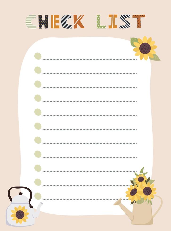 Check list template. Vector illustration with autumn elements for planner. Cute and trendy.