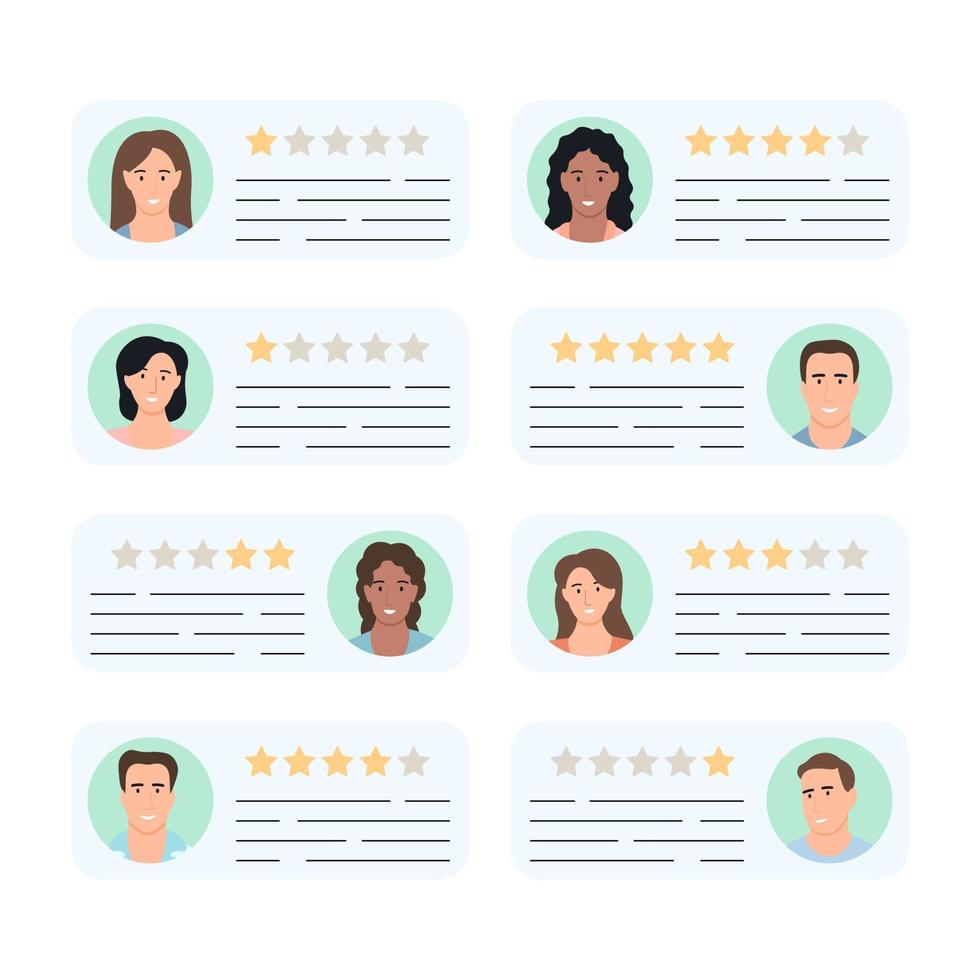 Leaving a feedback concept. Feedback and review messages with rating stars. vector
