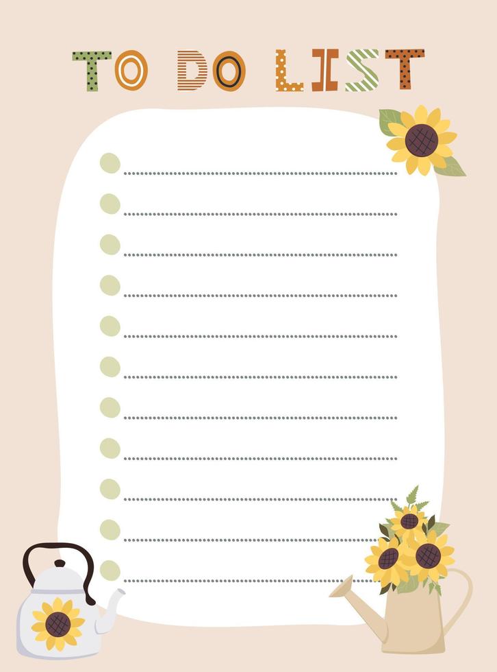 To do list template. Vector illustration with autumn elements for planner. Cute and trendy.