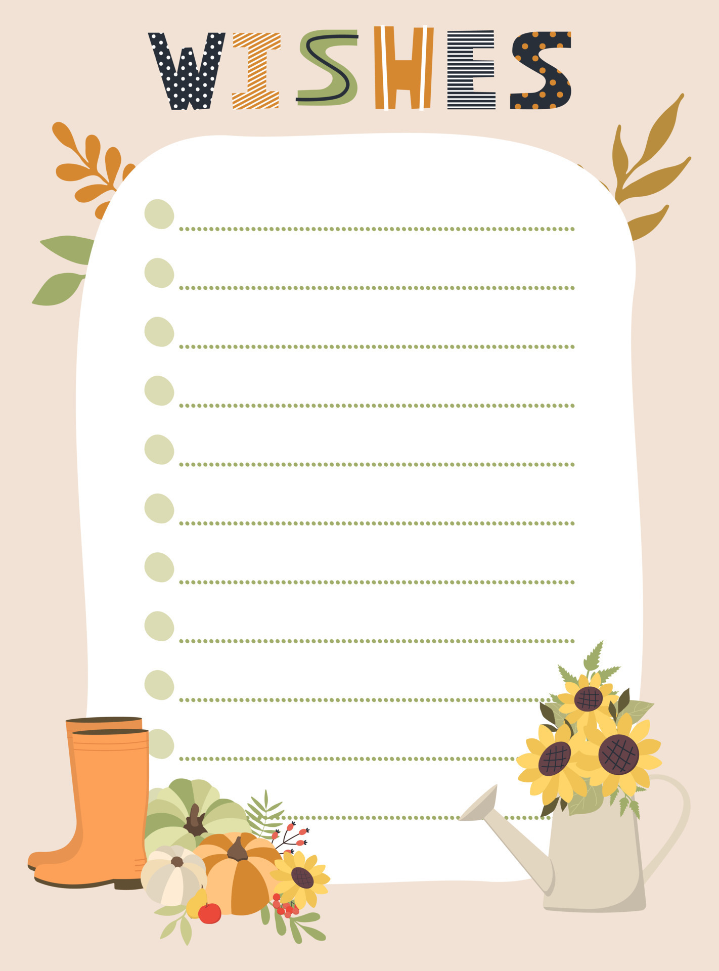 Wishes List Template Vector Illustration With Autumn Elements For Wishes List Template Vector Illustration With Autumn Elements For