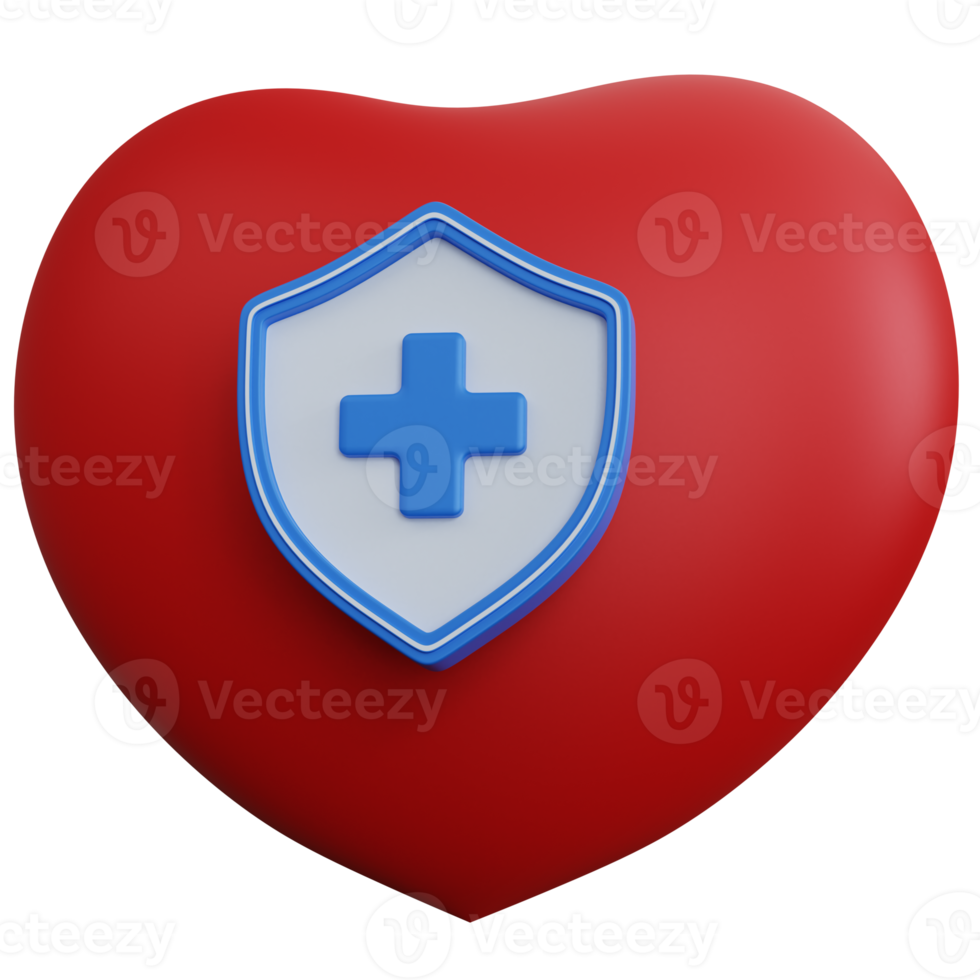 3d tolkning röd hjärta med blå skydda isolerat png