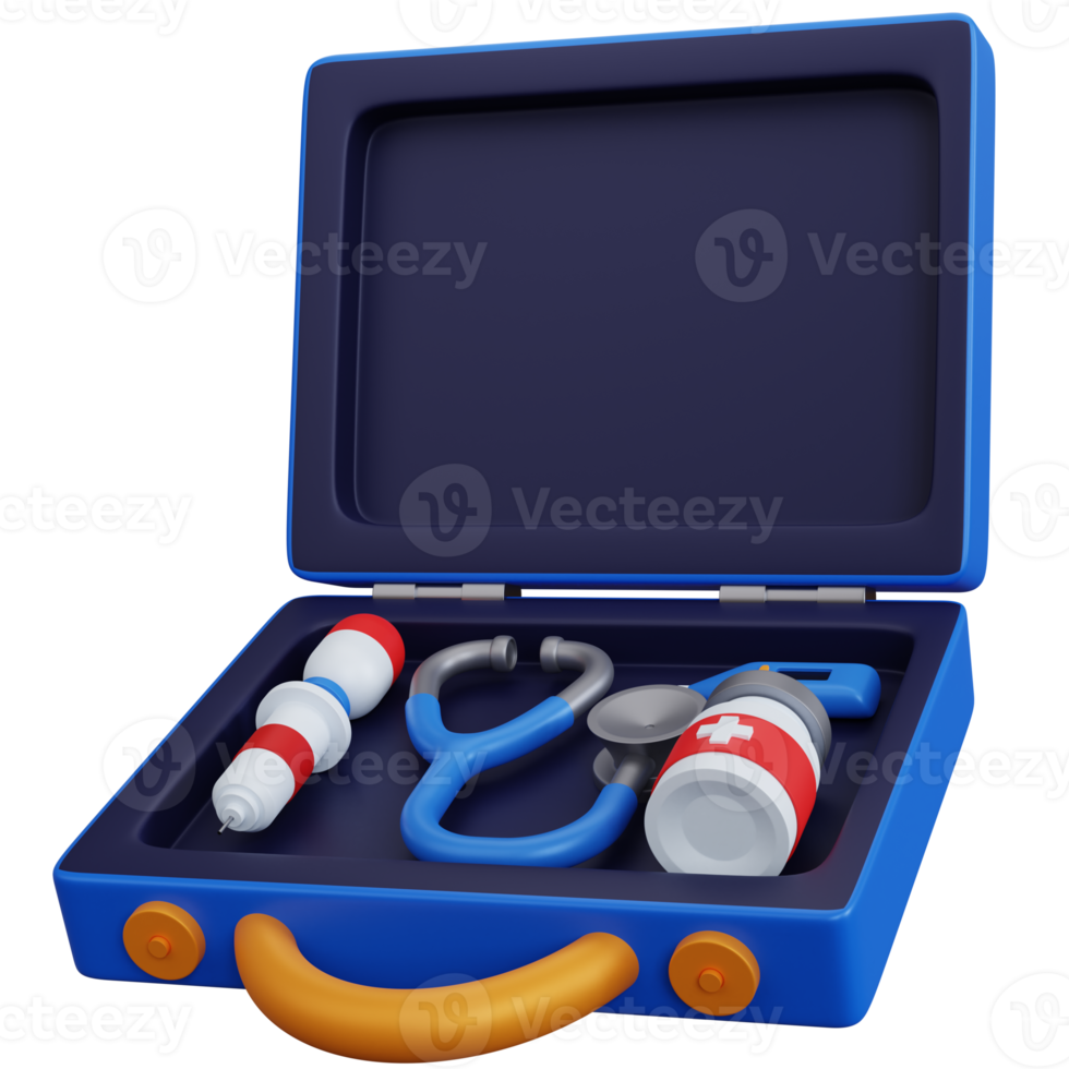 kit médico azul de renderização 3d isolado png