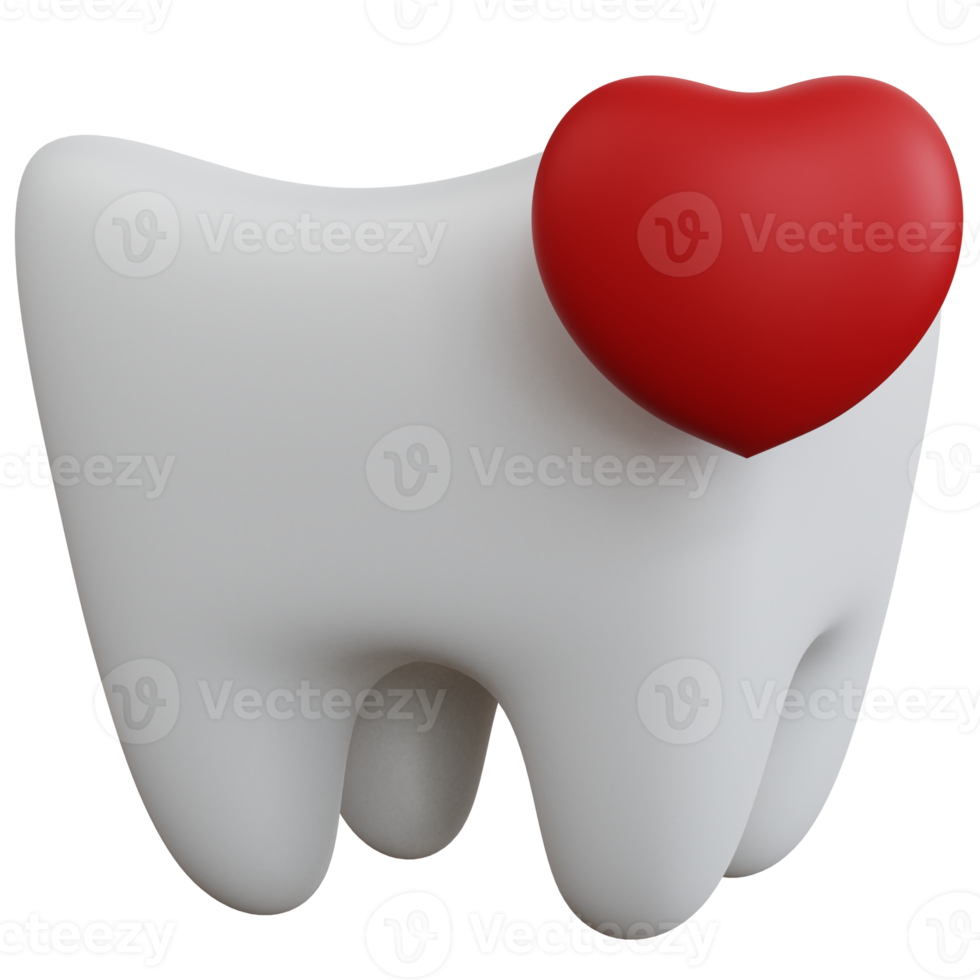 3d rendering white tooth with heart isolated png