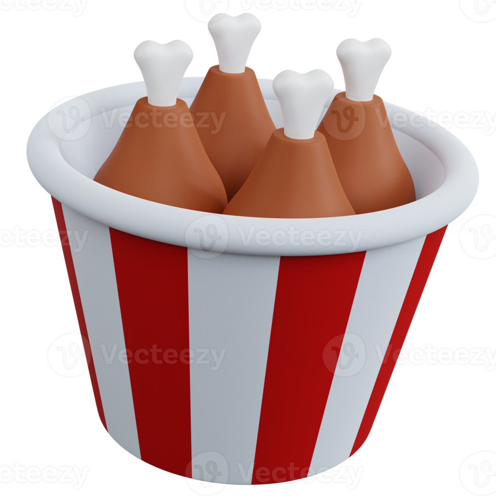 3d rendering chicken in the bucket food bucket isolated png