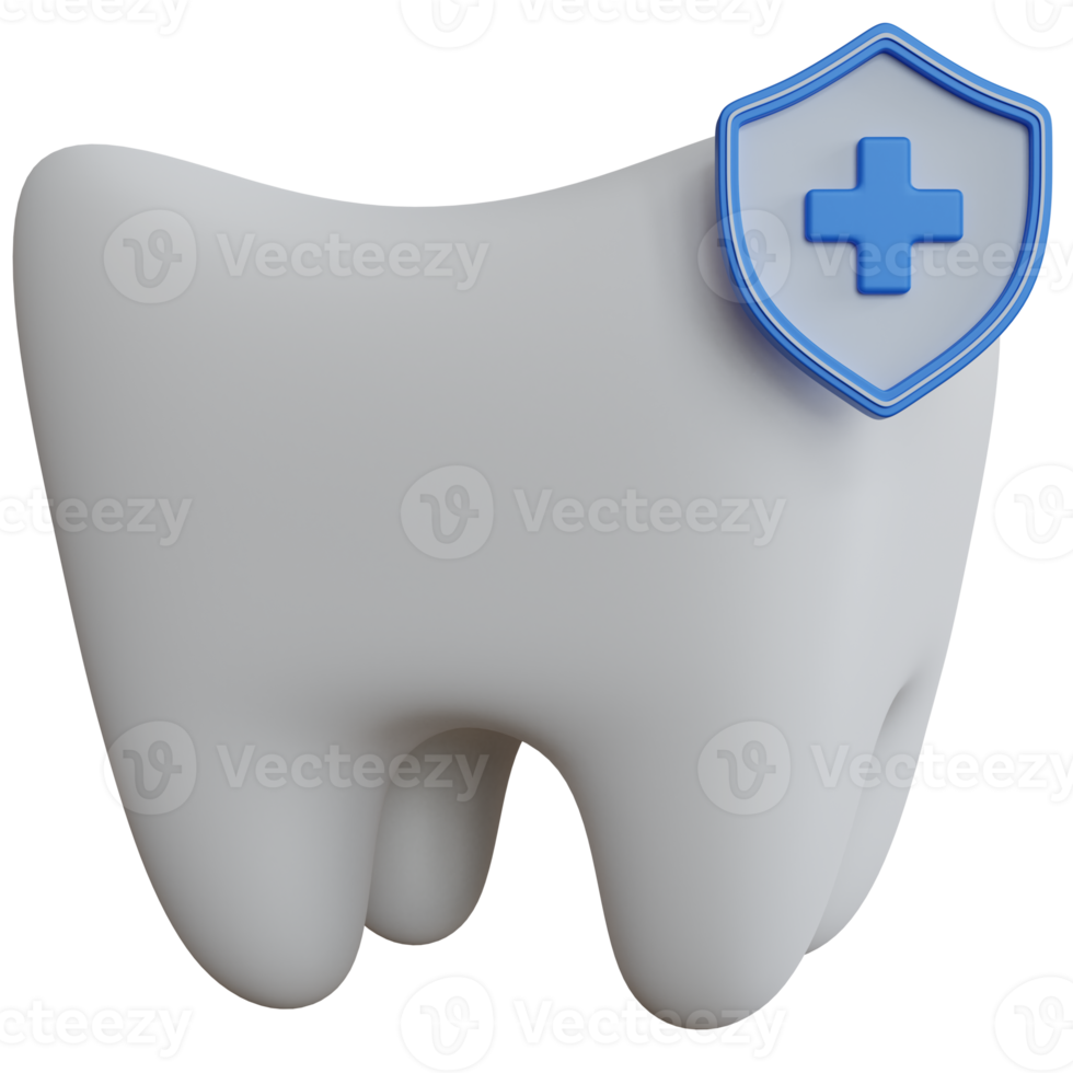 3d rendering white tooth with blue shield icon isolated png