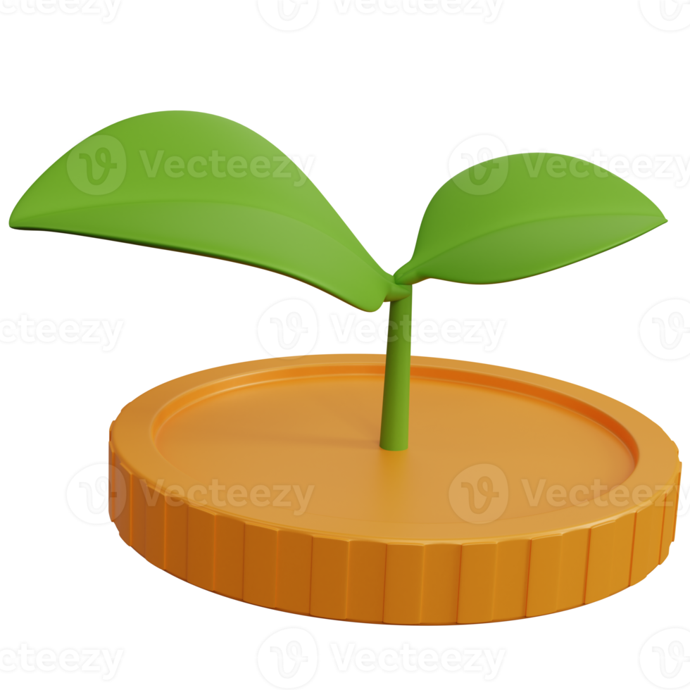 3d rendering coin with leaf isolated png