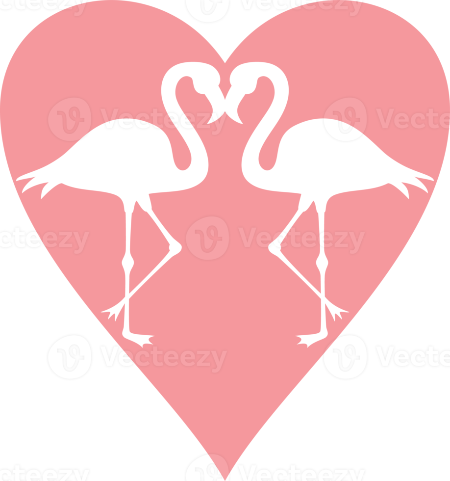 deux flamants roses et illustration de coeur png