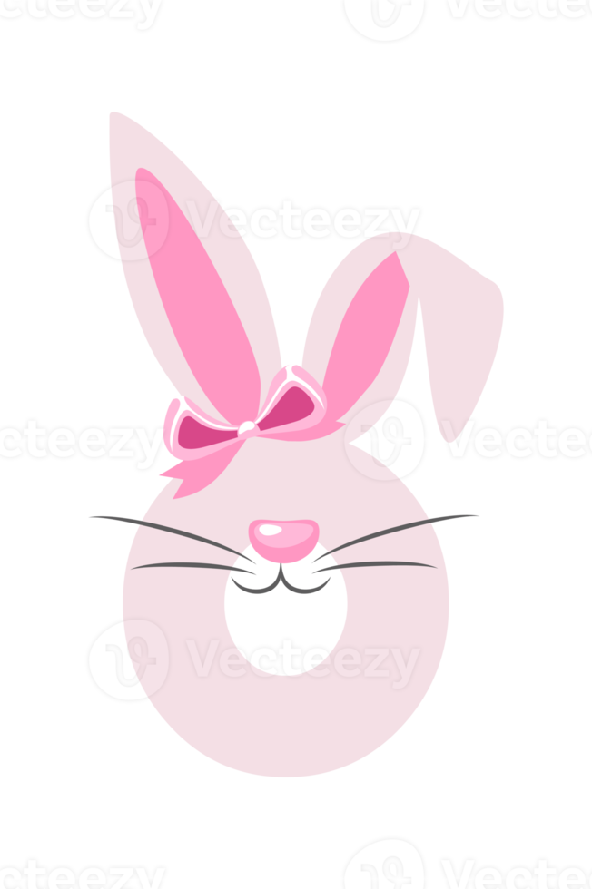 Funny bunny number 0 for kids. Zero digit in the form of a rabbit png