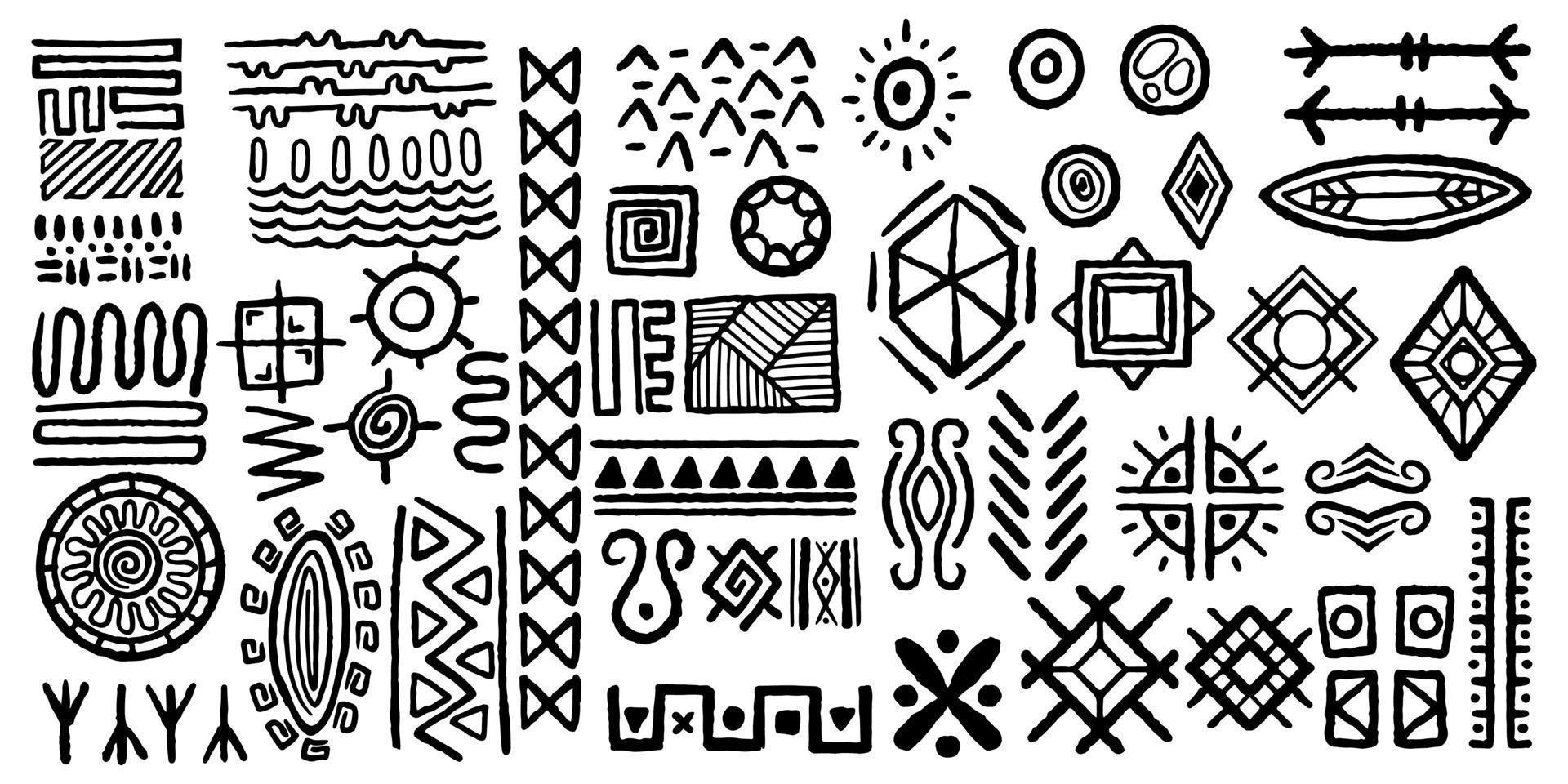 set of aztec tribal drawing. vector