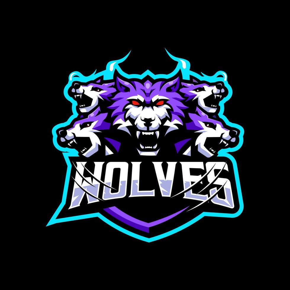 diseño de logotipo de mascota de lobos para juegos de deportes vector
