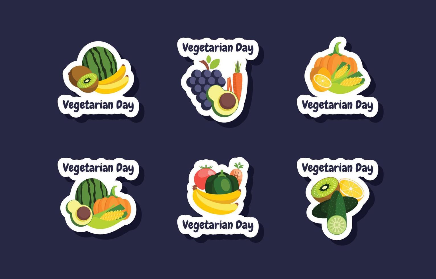 Sticker Set of Vegetarian Day vector