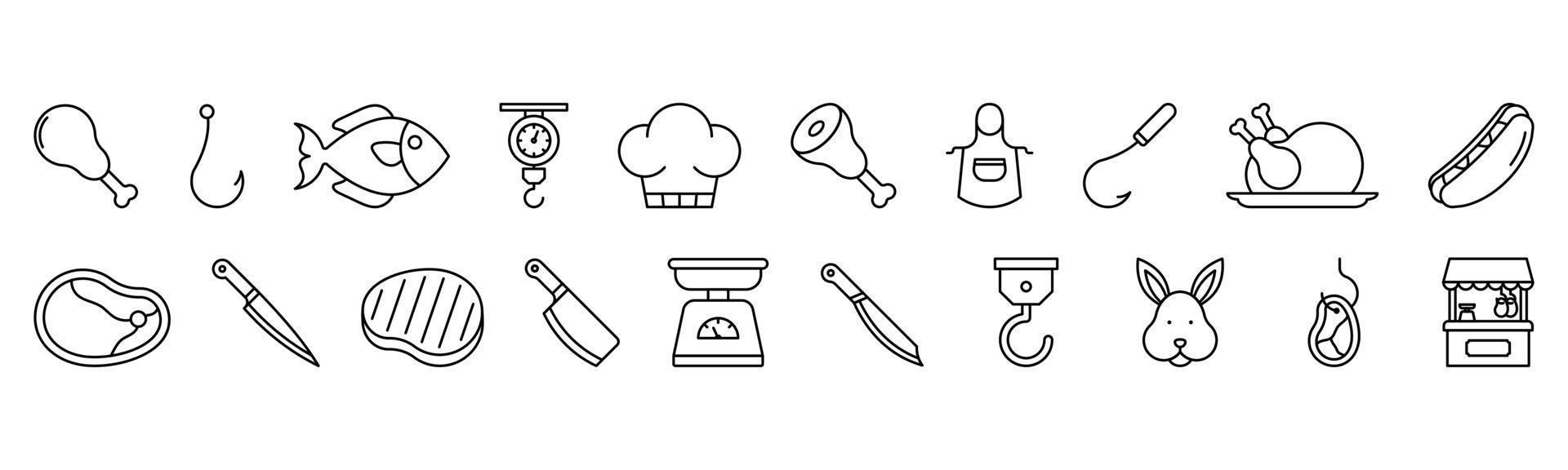 Butcher line art icon set design template vector illustration
