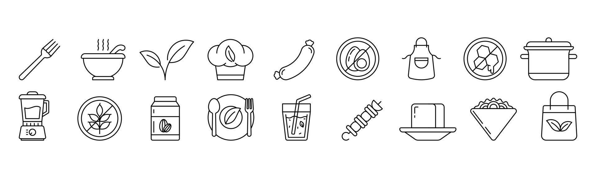 ilustración de vector de plantilla de diseño de conjunto de iconos de arte de línea vegana