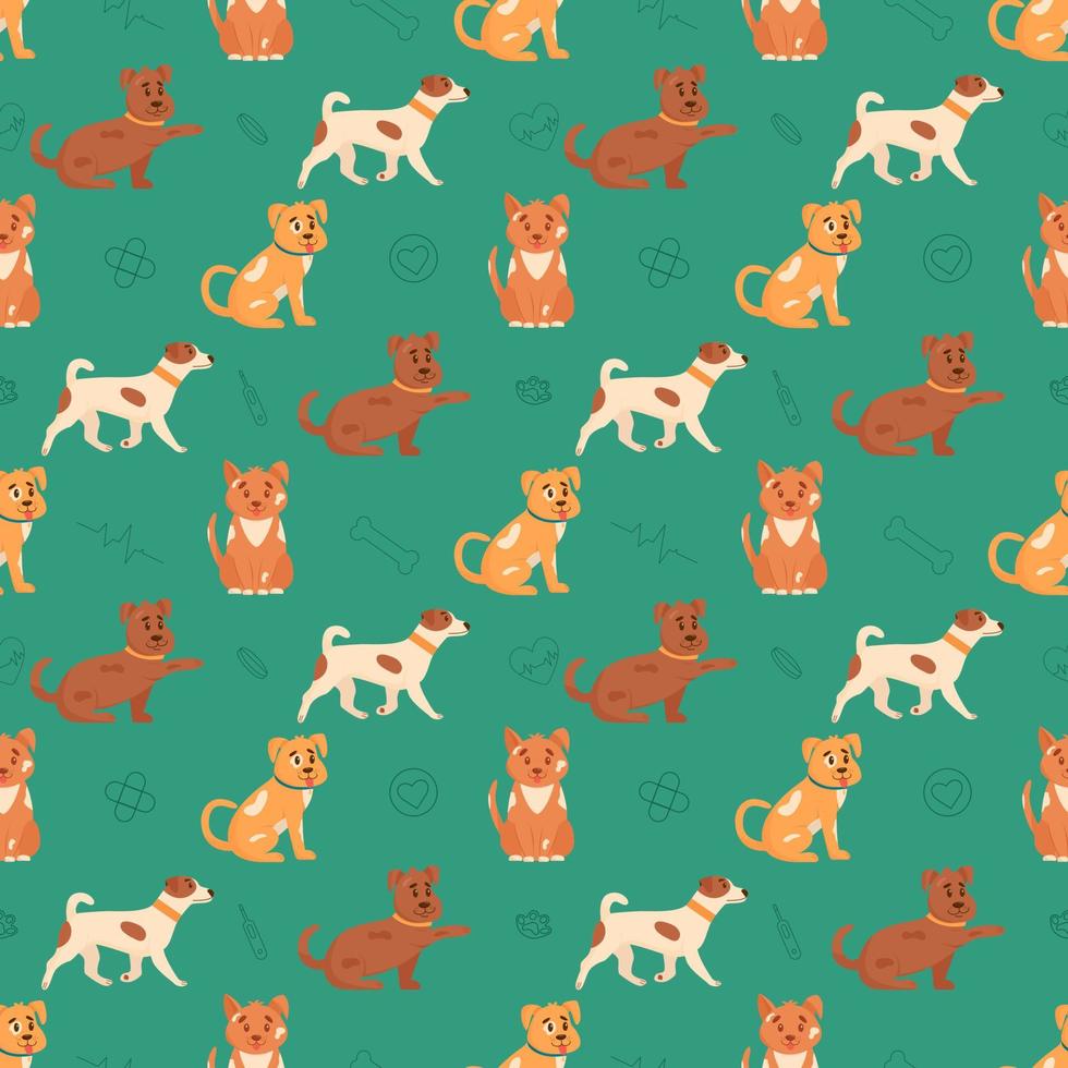 Funny dogs seamless pattern. Flat vector illustration