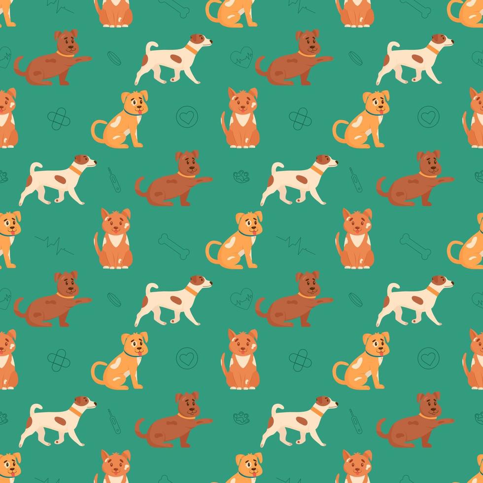 Funny dogs seamless pattern. Flat vector illustration