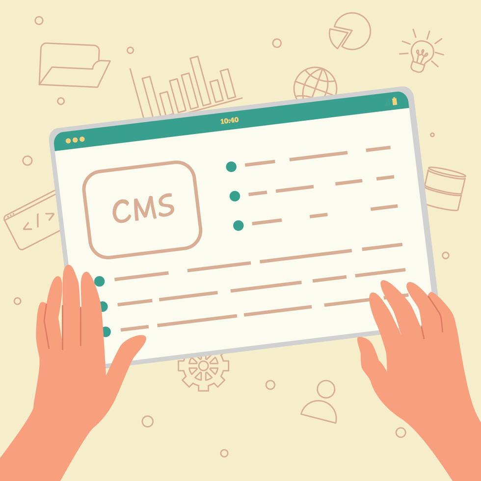 Content management system concept design or CMS concept design. Software development. Website architecture. Flat vector illustration