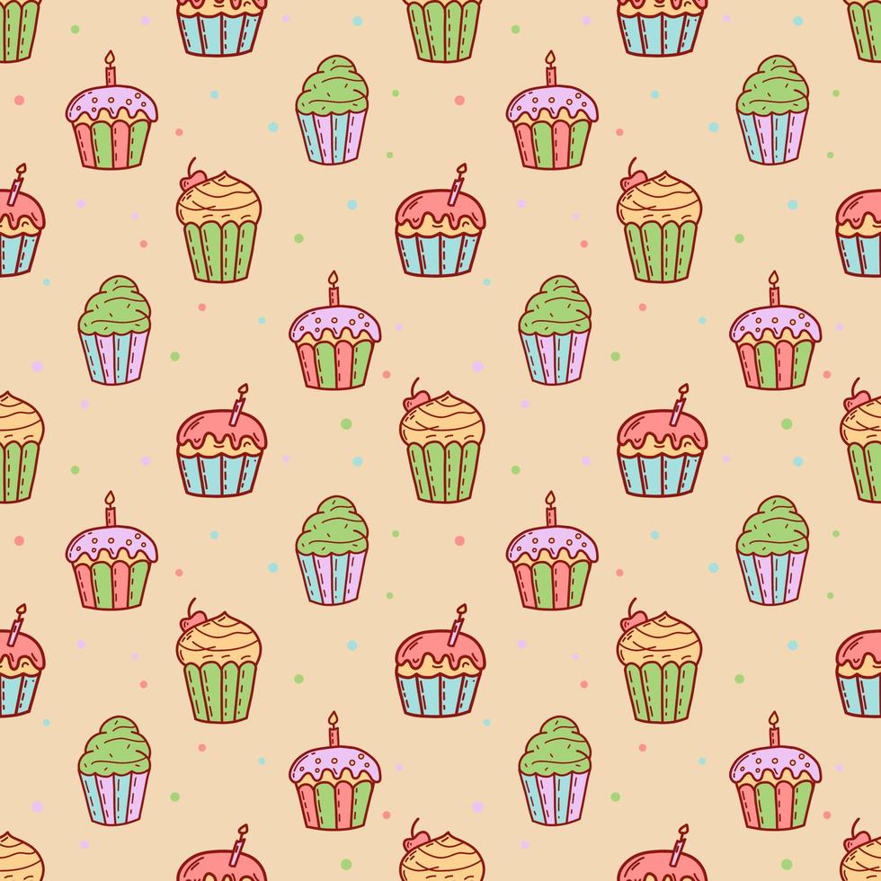 Cute cupcakes and muffins seamless pattern. Flat vector illustration