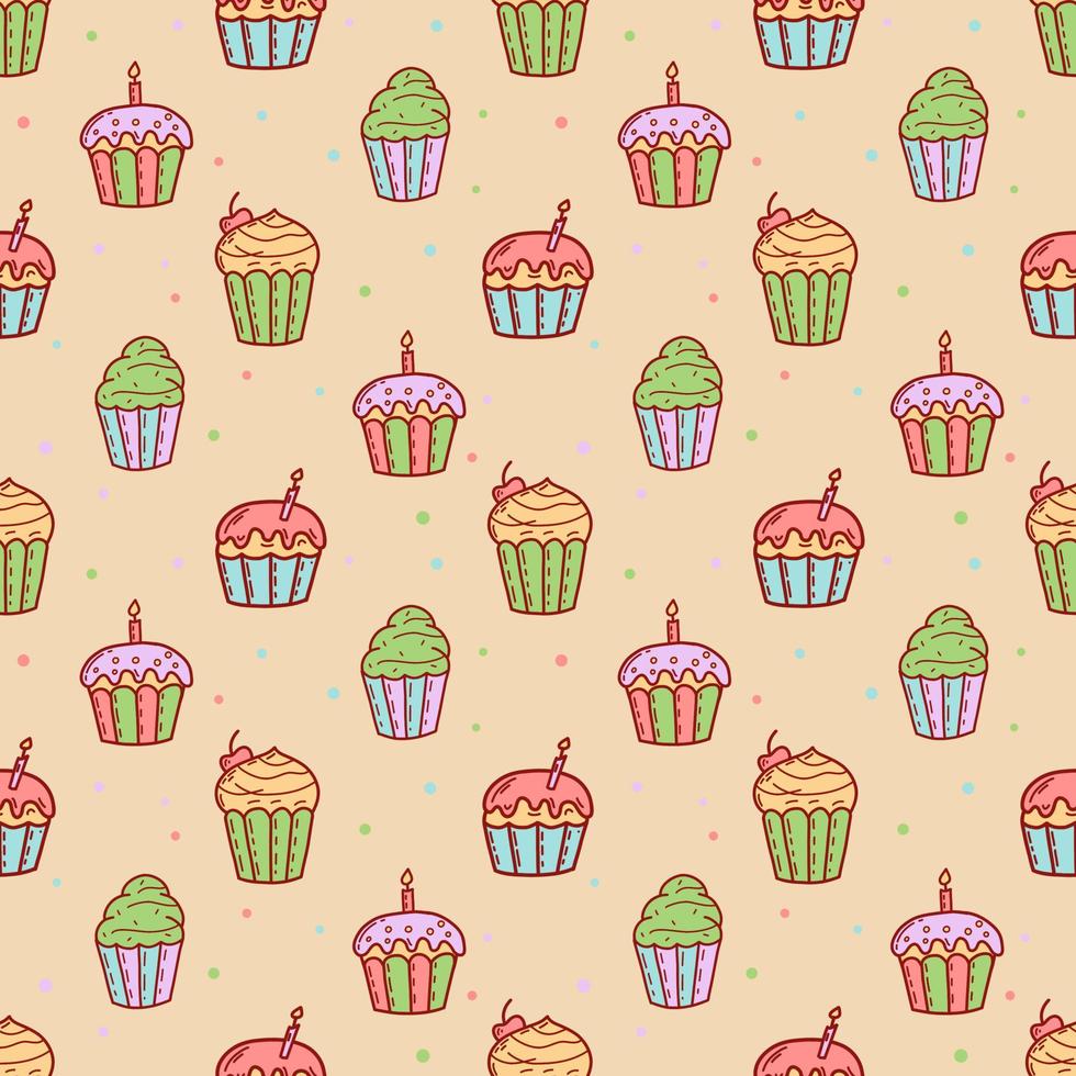 lindos cupcakes y muffins de patrones sin fisuras. ilustración vectorial plana vector