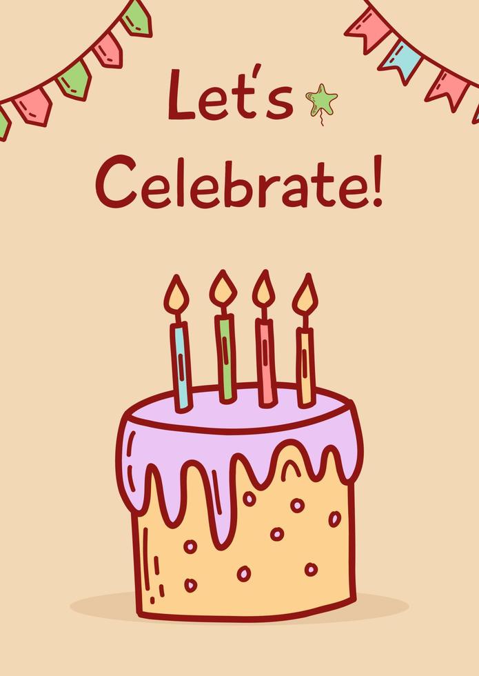 Happy birthday greeting card and party invitation templates. Flat vector illustration in hand drawn style