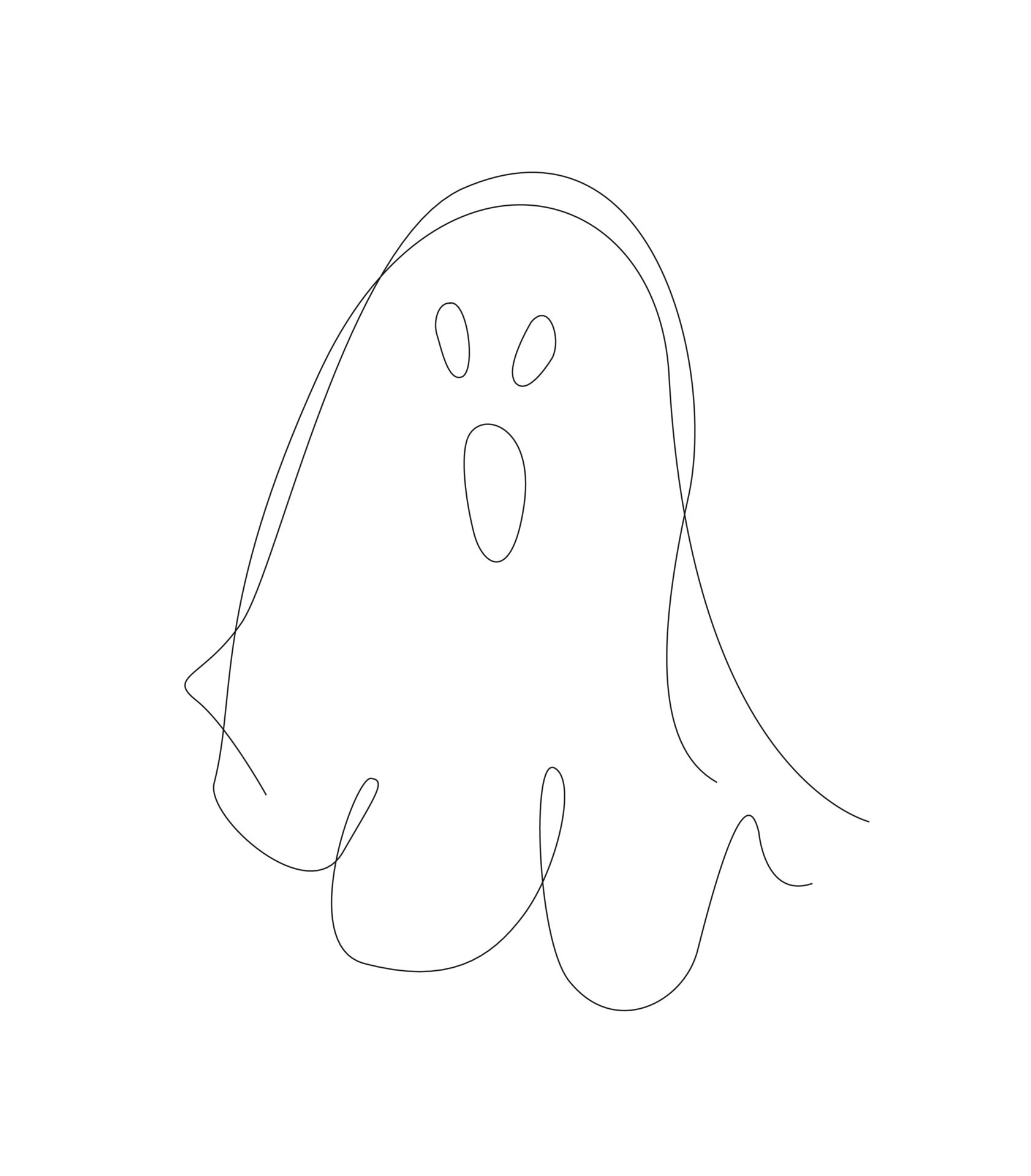 Ghost one line illustration. Single line deco for halloween party ...