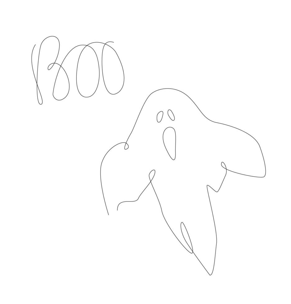 Ghost outline line art vector. Ghost one line illustration. Single line  deco for halloween party. vector