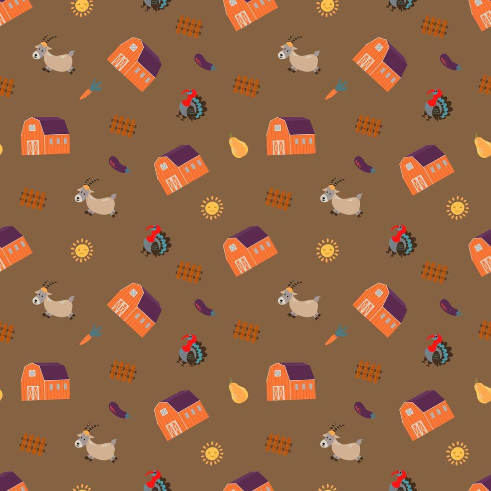 Seamless pattern with cute farm illustrations. Farm in hand-drawn style. Design for fabric, textile, wallpaper, packaging. vector