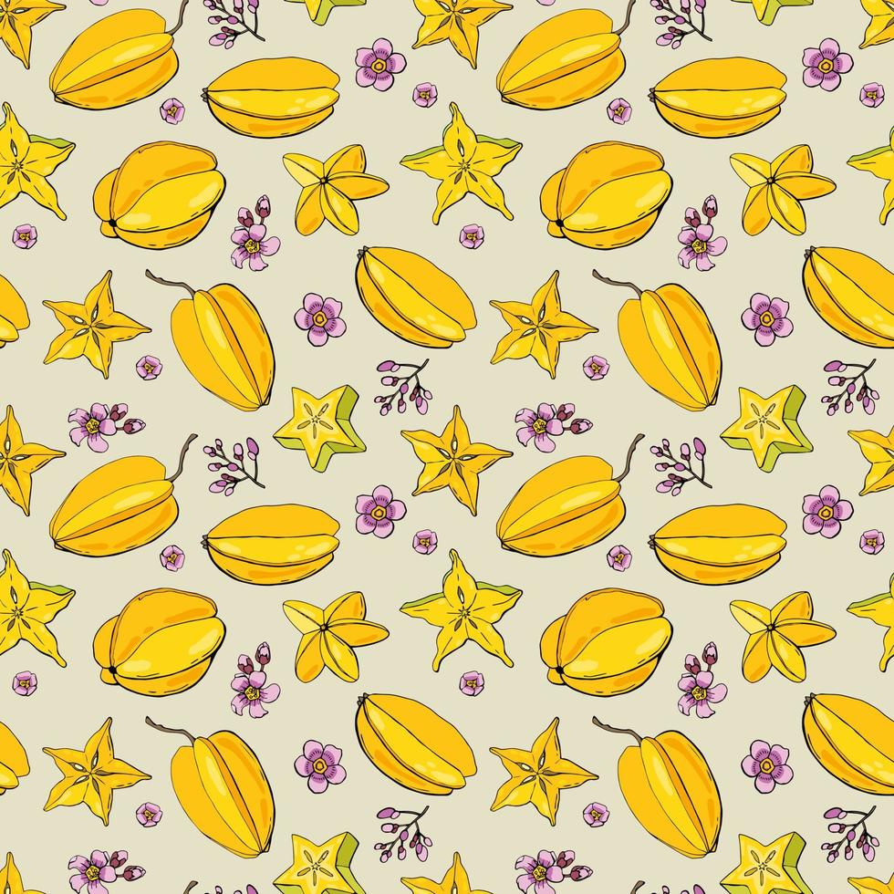 carambola fruta de patrones sin fisuras con carambola. diseño para tela, textil, papel pintado, embalaje. vector