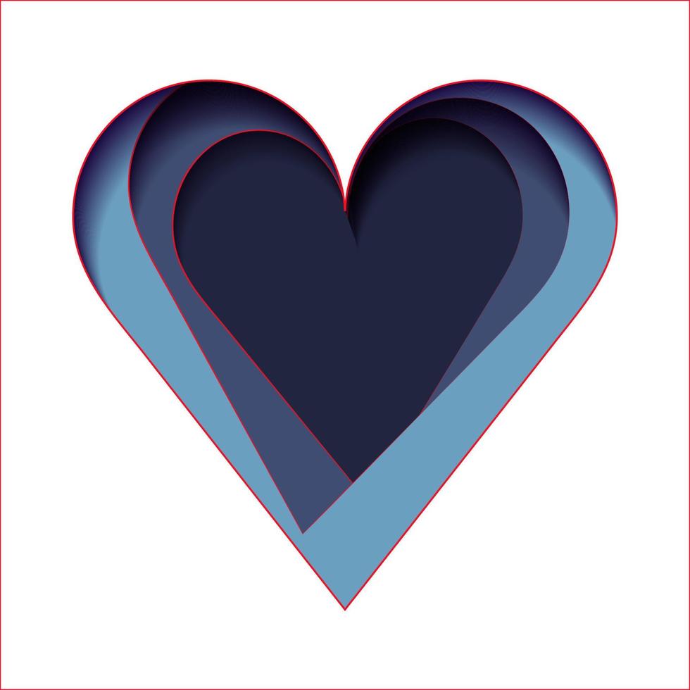 Paper cut style abstract big Blue heart on white background. Vector illustration.