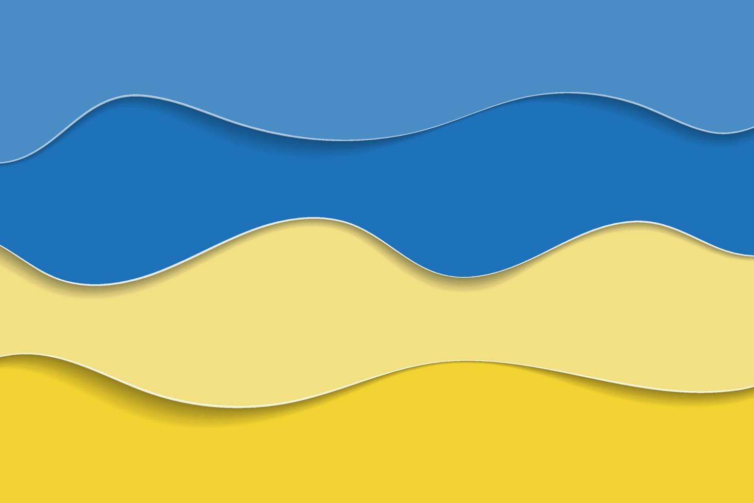 Ukrainian flag in paper cut style. Yellow and blue waves background. Vector illustration.