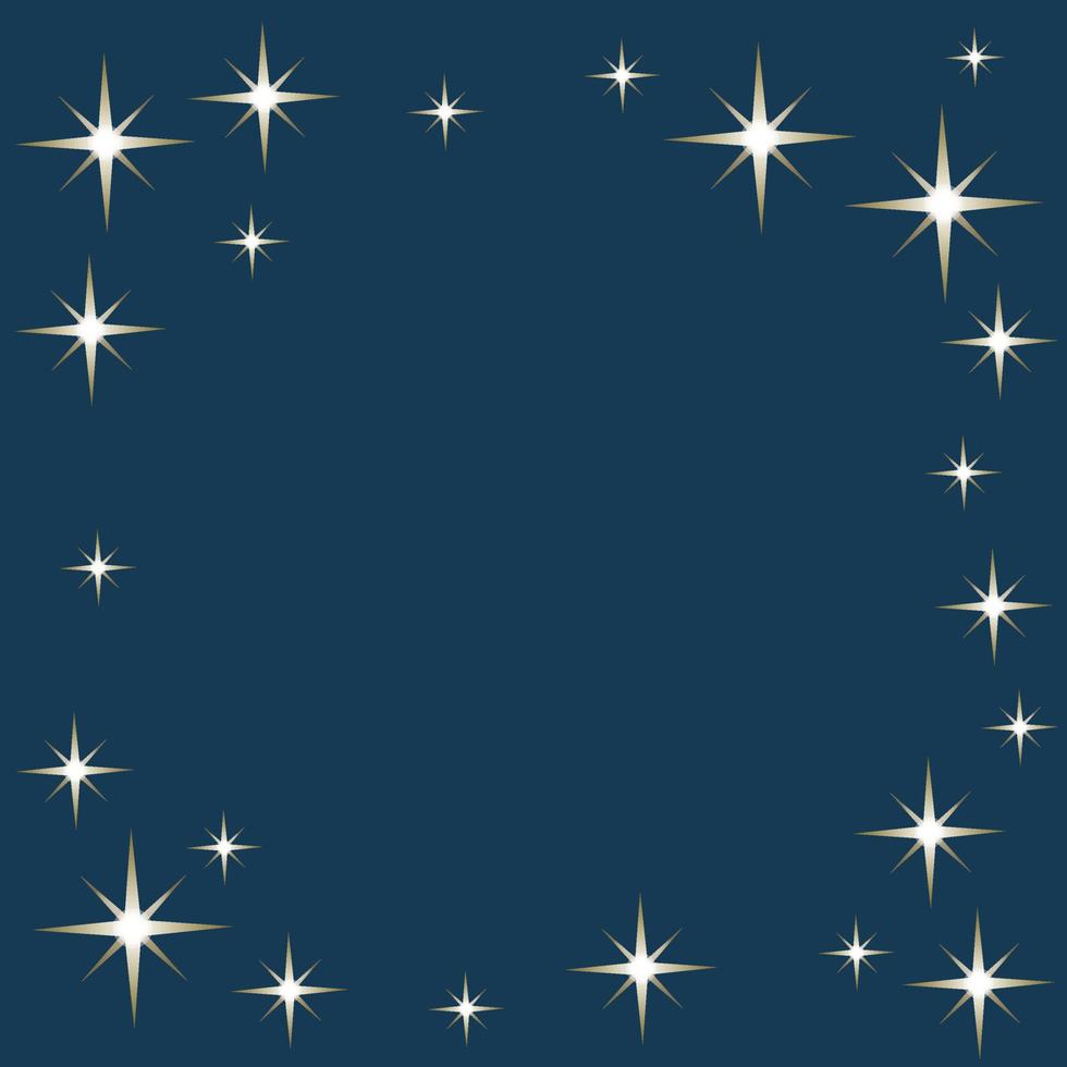 Shining stars frame on blue, navy background. Vector illustration.