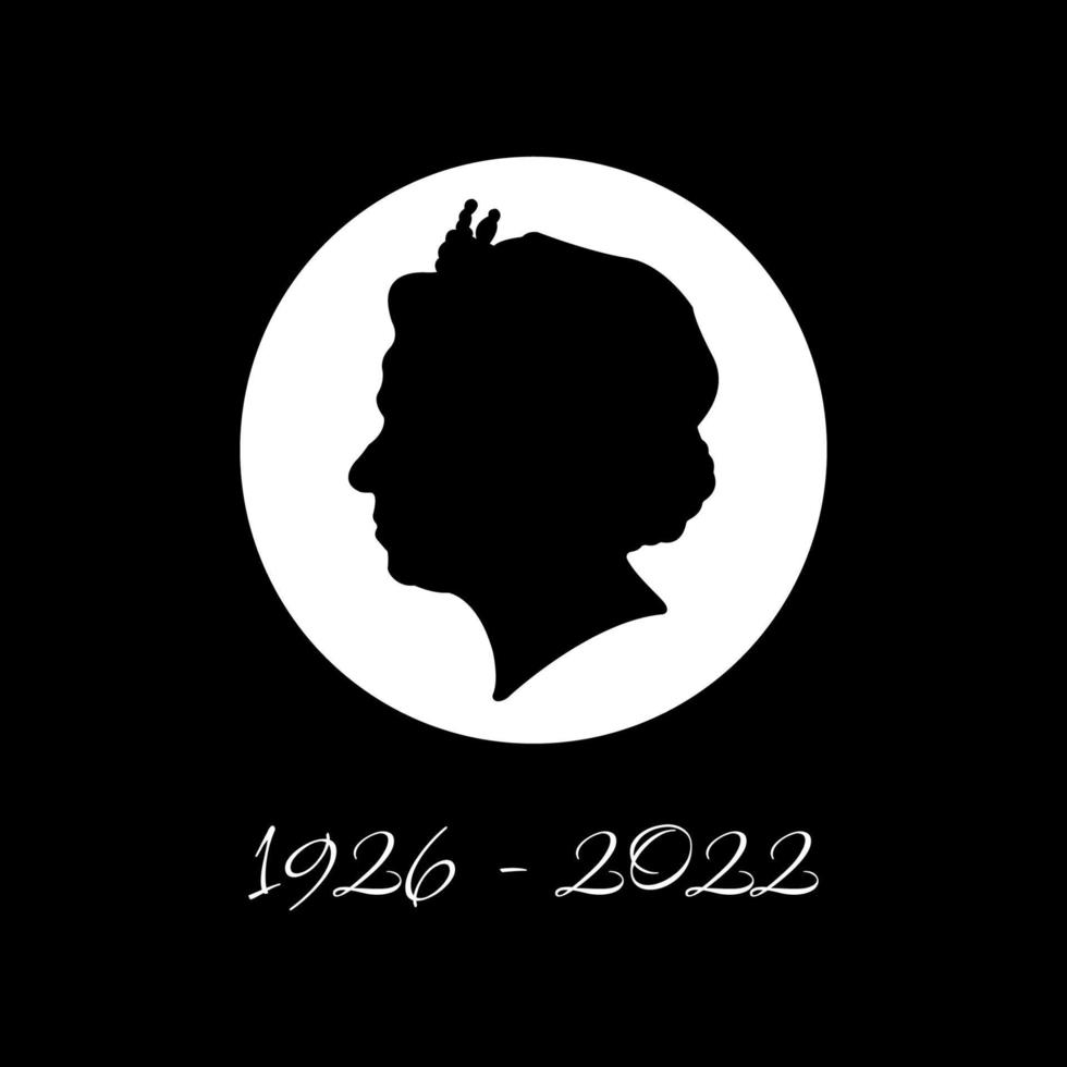 Side profile of Queen Elizabeth. Queen years. Death of the Queen of Great Britain. vector