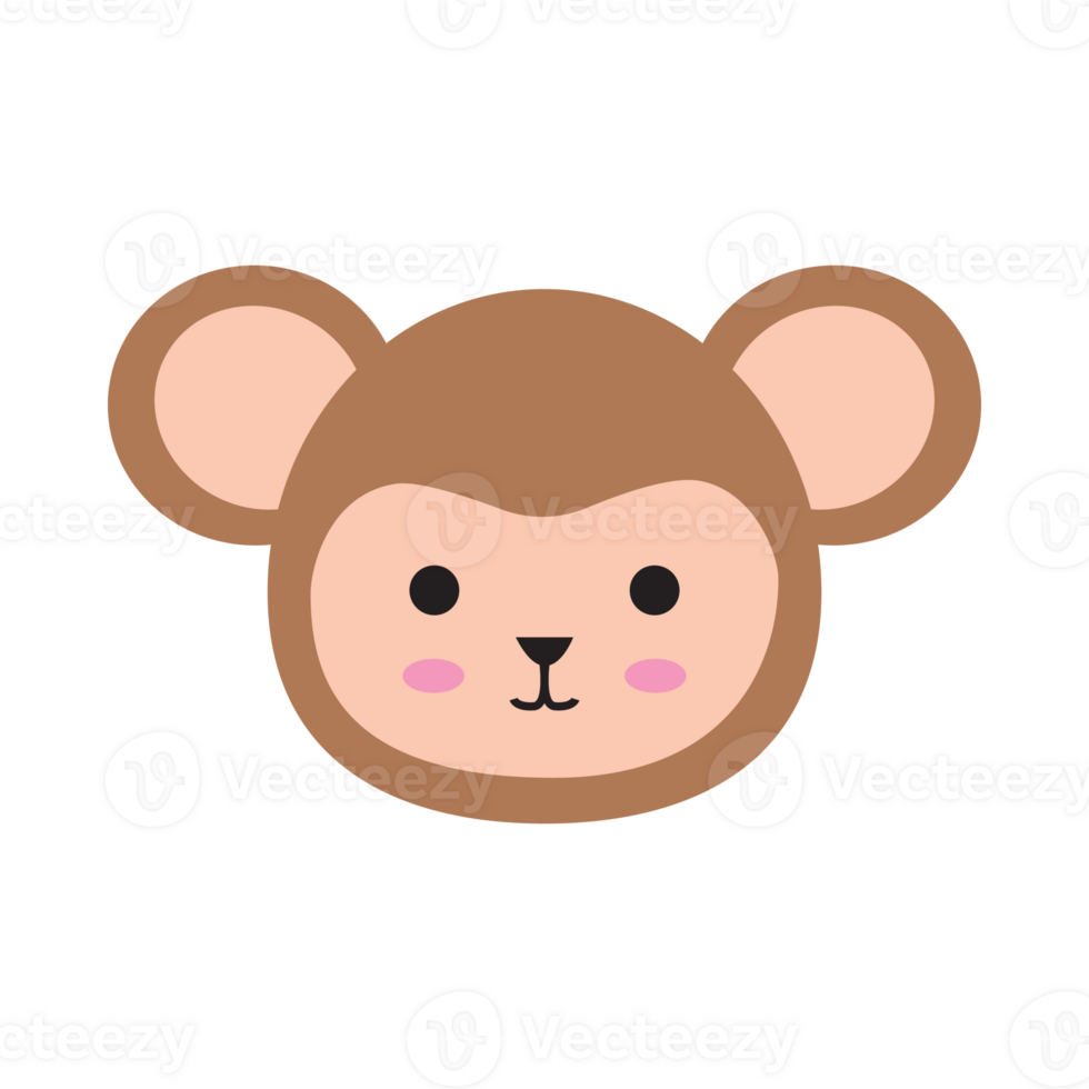 monkey head in cute and kawaii flat design illustration png