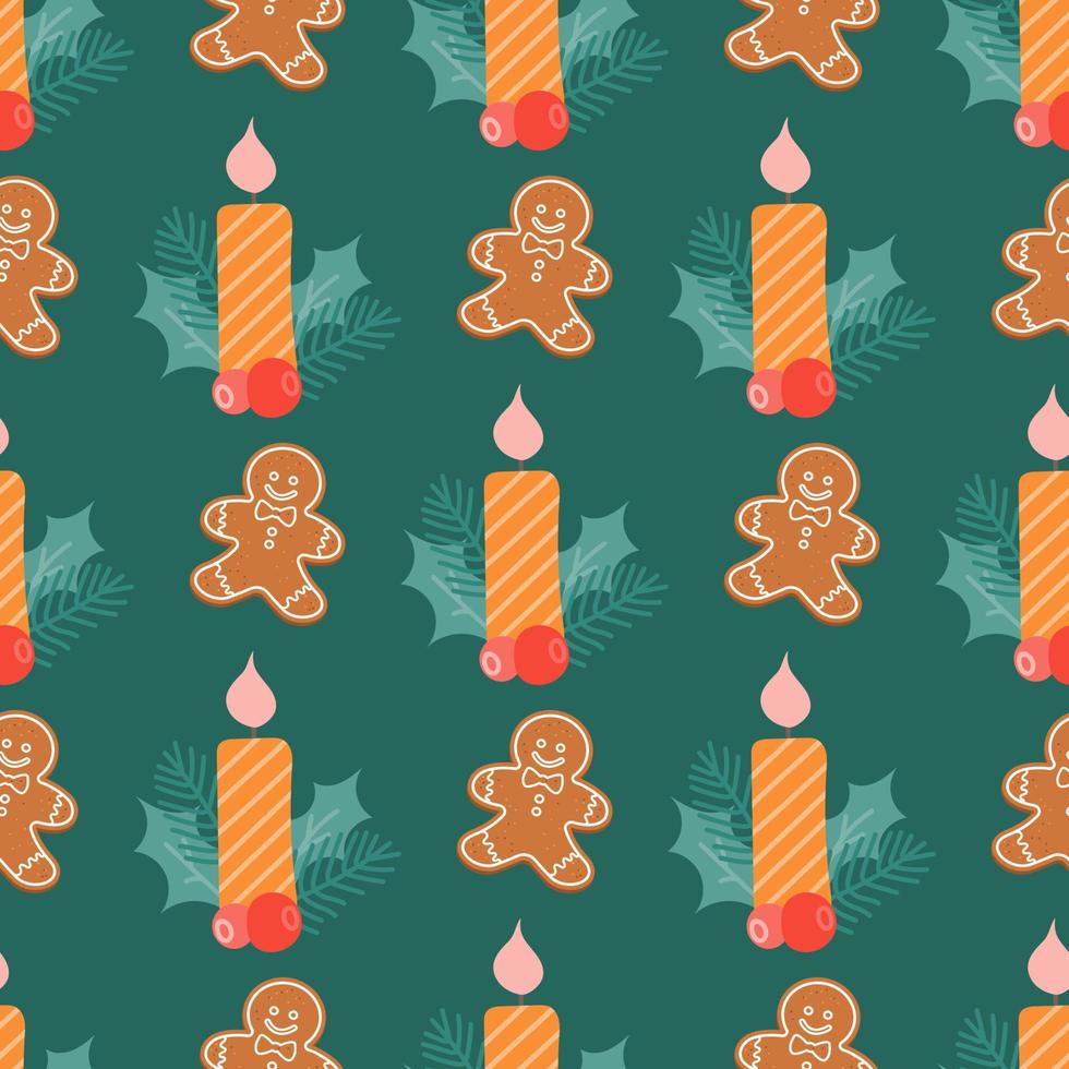Christmas gingerbread with a candle, vector seamless pattern