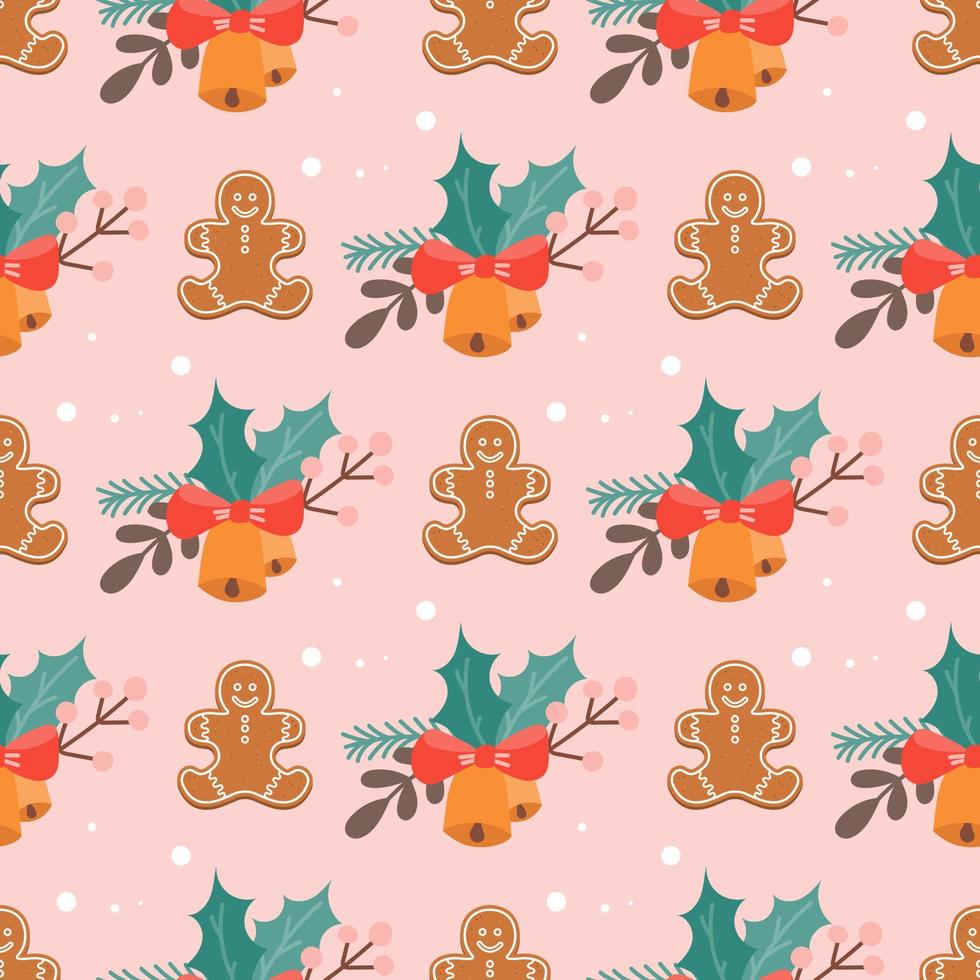 Christmas gingerbread with festive decorations, vector seamless pattern