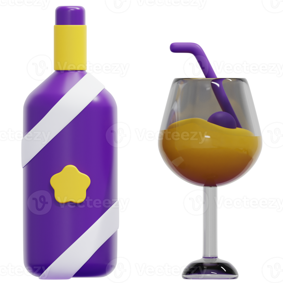 wine bottle 3d render icon illustration png