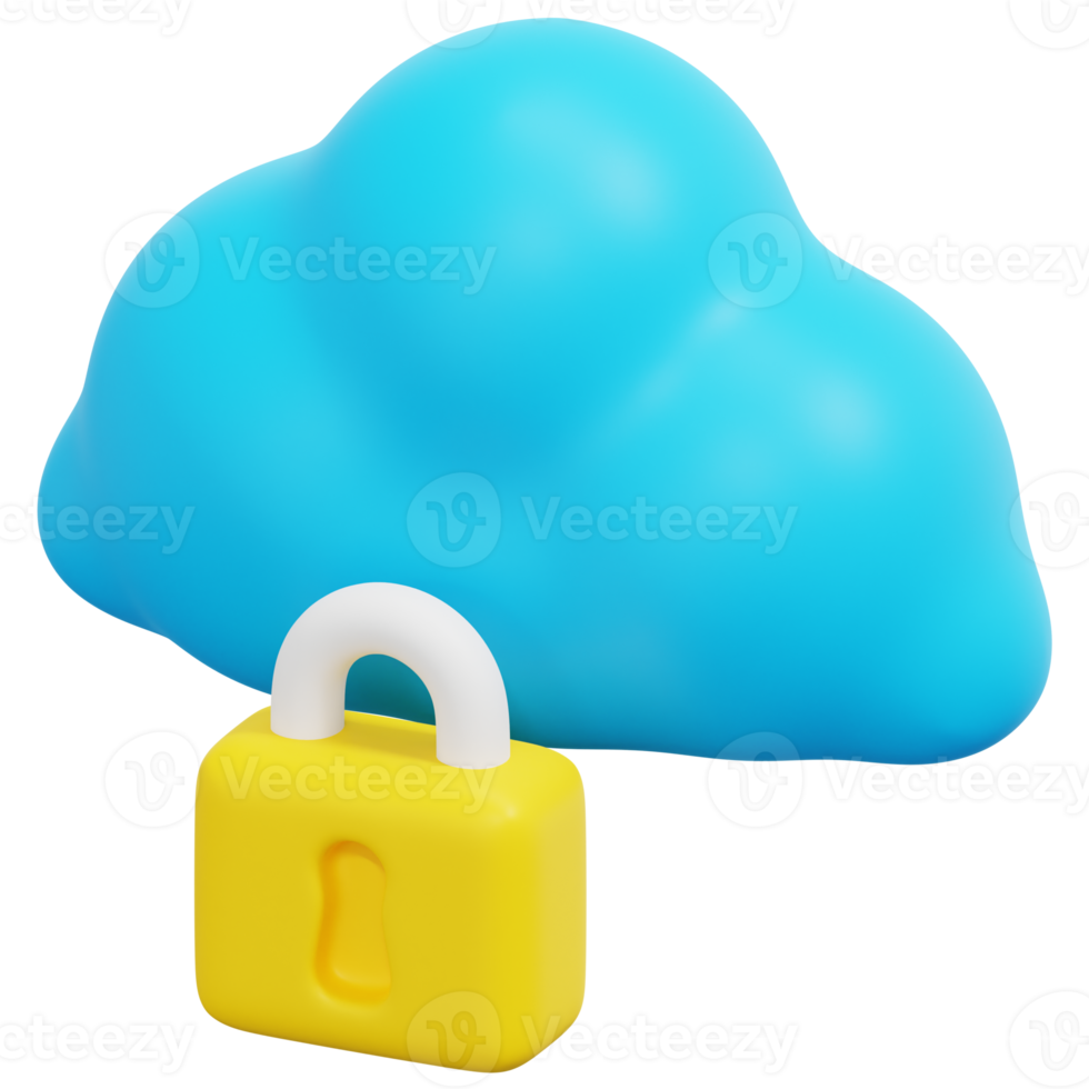 cloud lock 3d render icon illustration png