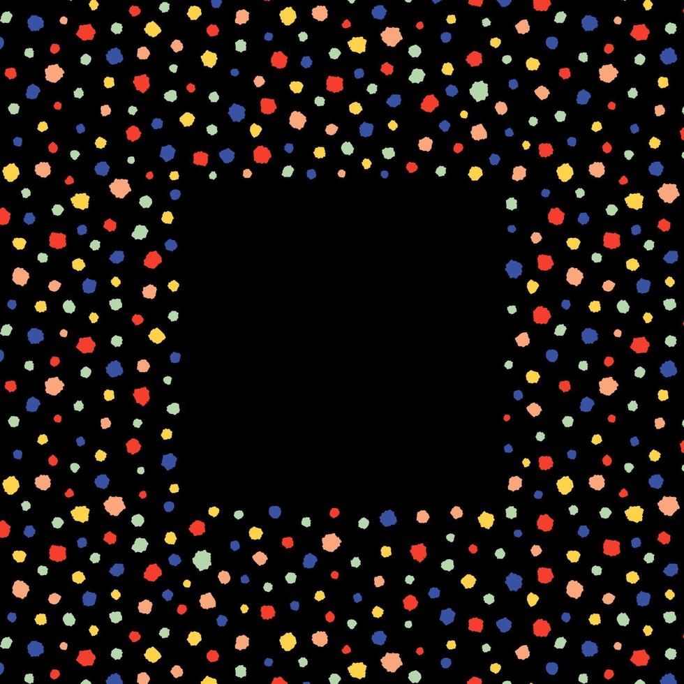 Hand drawn vector illustration of colorful polka dots with empty space for text.