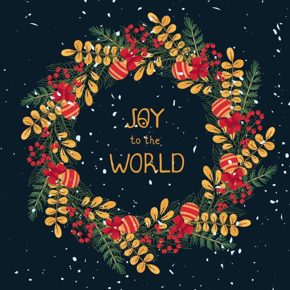 Vector Christmas wreath template. Hand draw frame. Use it as invitation, greeting card, poster, banner, Social Media design post, flyer, cover, placard, brochure and other graphic design