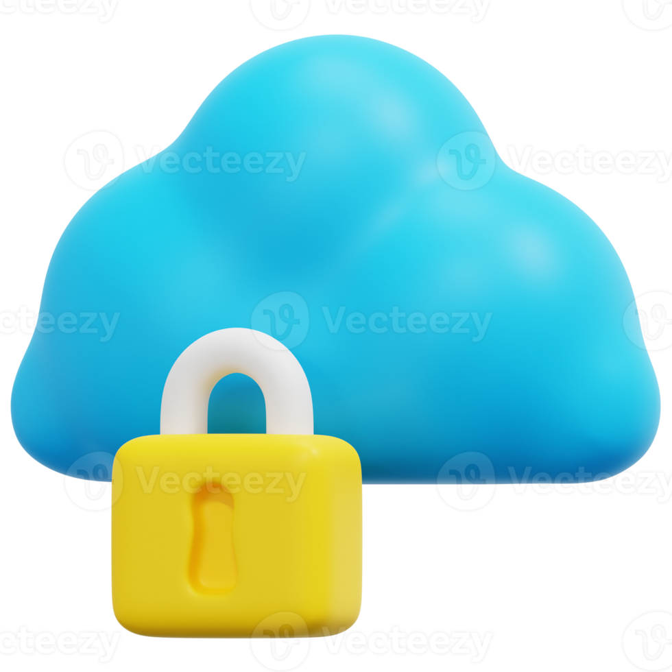 cloud lock 3d render icon illustration png