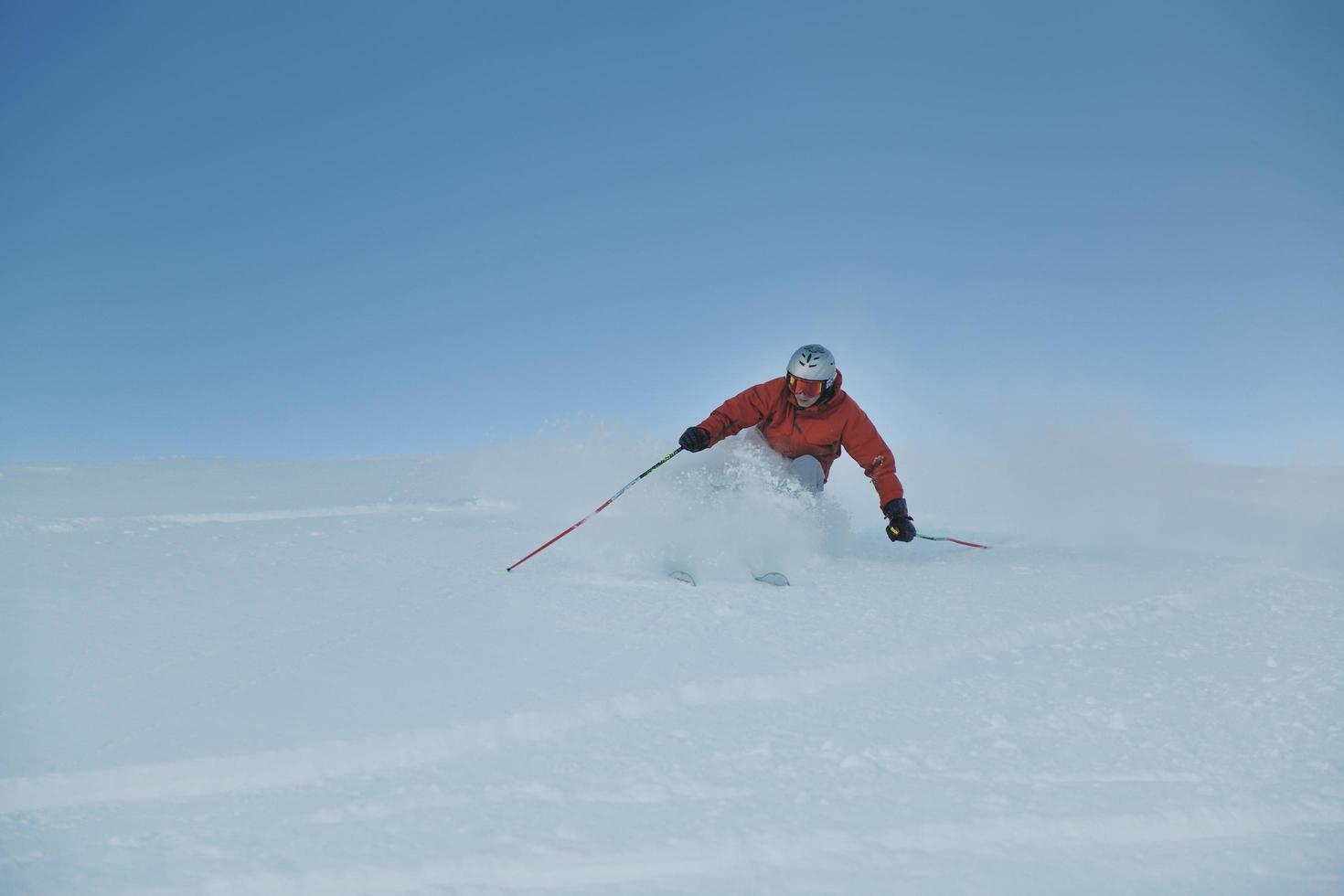 skiing on on now at winter season photo