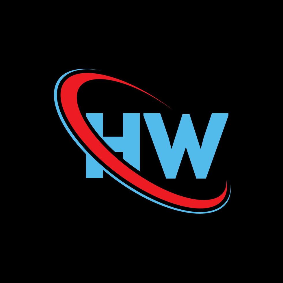 logotipo de hw. diseño de hw letra hw azul y roja. diseño del logotipo de la letra hw. letra inicial hw círculo vinculado logotipo de monograma en mayúsculas. vector